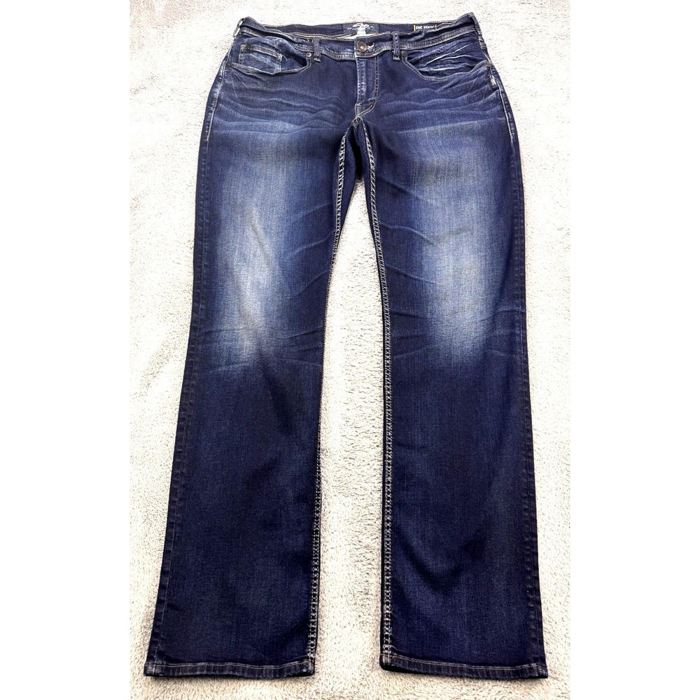 Silver Grayson Selvedge Jeans Men 36x36 Blue Straight Whisker Distress Denim
